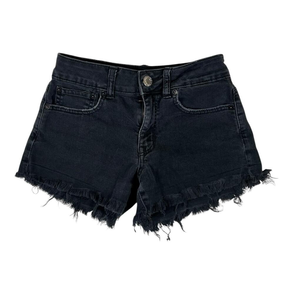 American Eagle Shorts Womens 0 Black Hi-Rise Festival Denim Cutoff Fringe